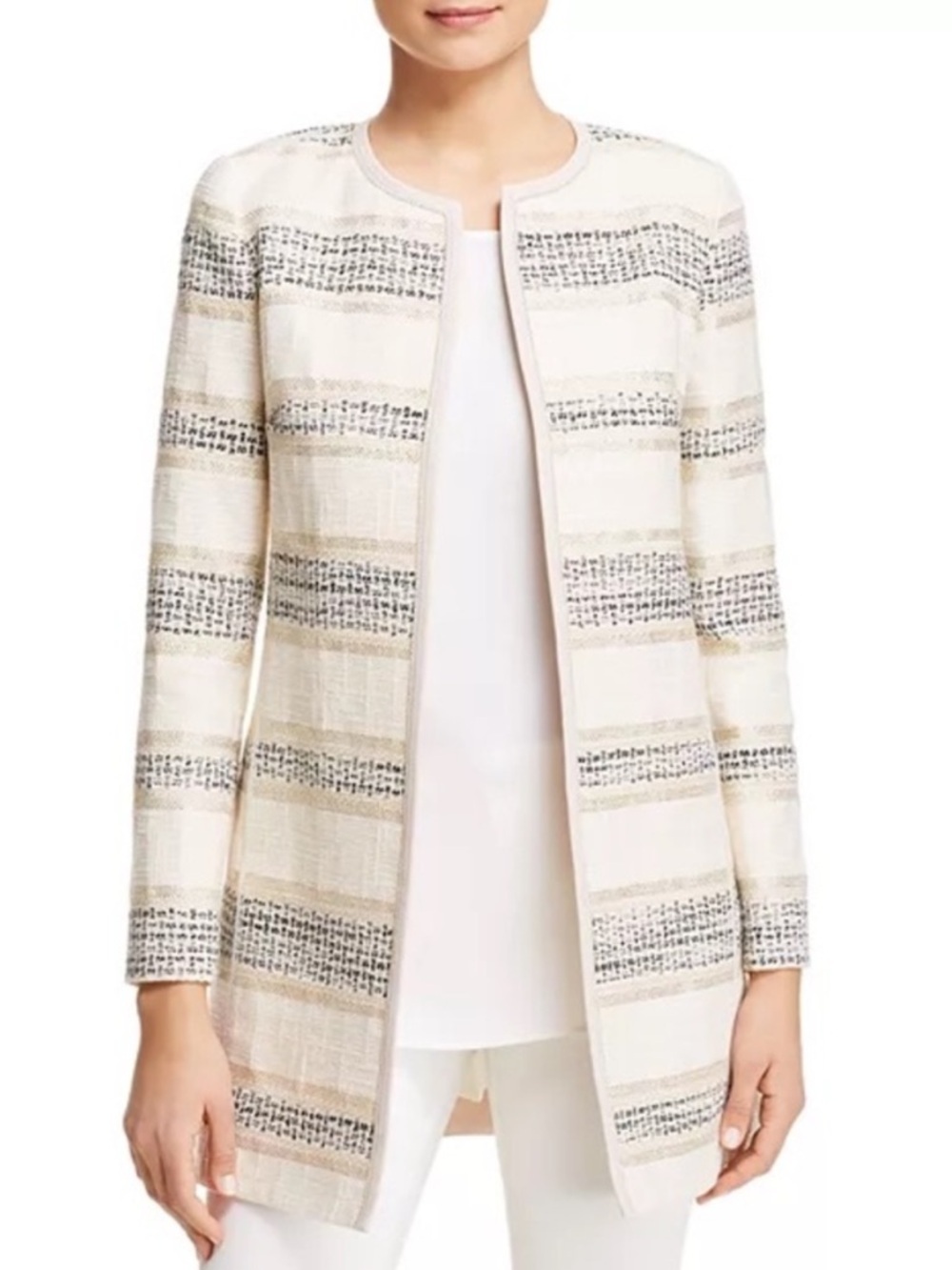 Lafayette 148 Pria Striped Jacquard Tweed Jacket in Buff Multicolor Size 6